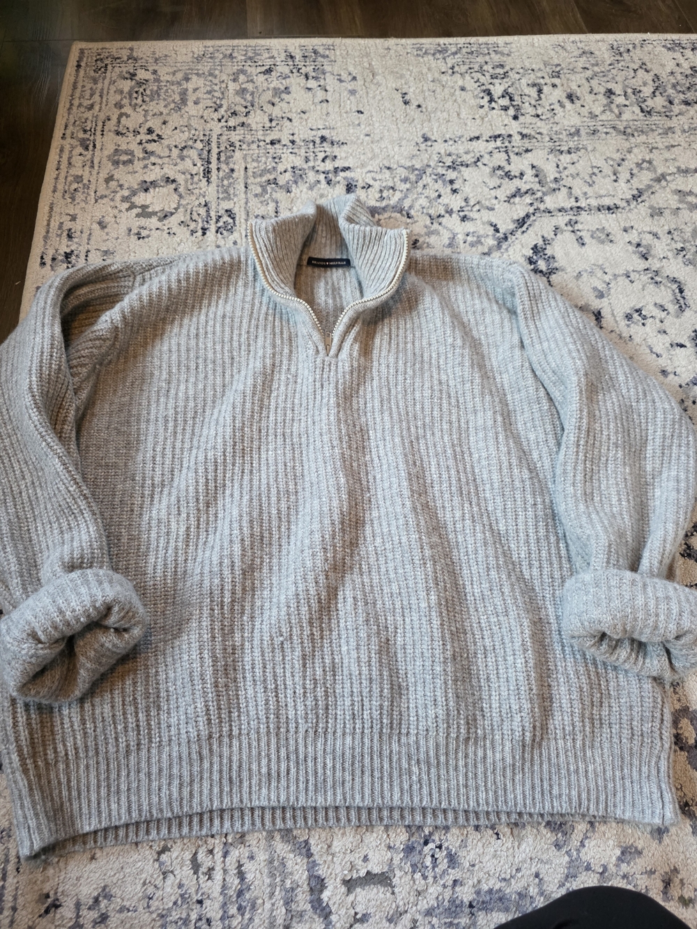 Y2K Brandy Melville Wool Blend Half-Zip Sweater Light Gray Made in Italy